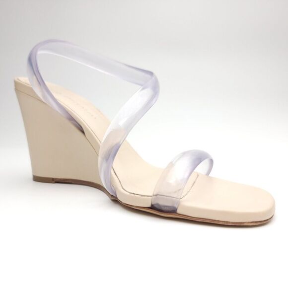 Ilio Smeraldo Claire Rose Nude Wedge Minimal Clear Strappy Sandal Heels 7 Beige - Picture 2 of 11